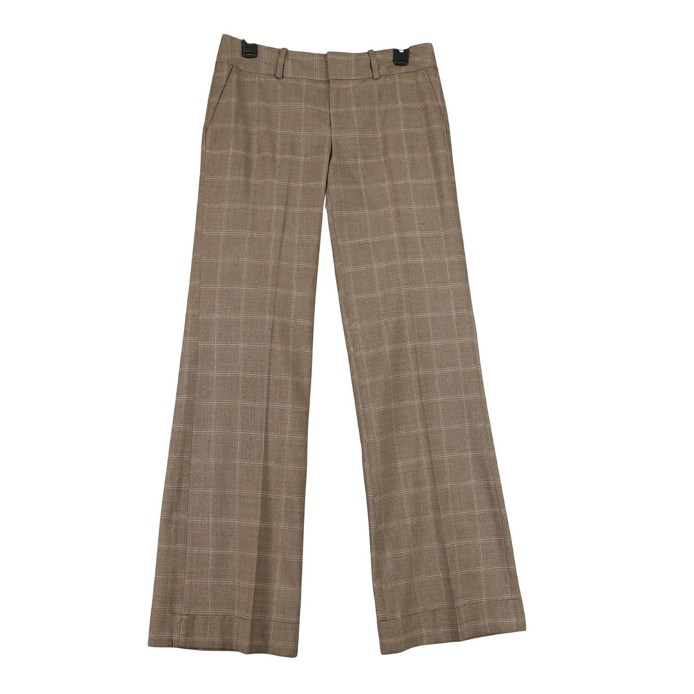 Banana Republic Martin Fit Wide Leg Trousers Womens 4 Brown Plaid Career Stretch